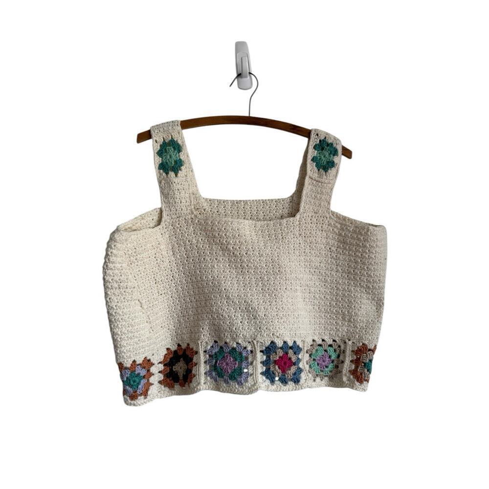 Handmade Cream Granny Square Crochet Festival Tank Top XL